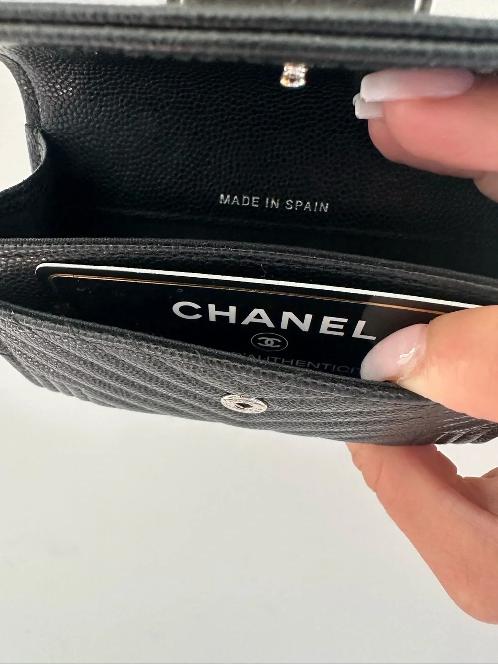 Chanel Black Caviar Chevron Compact Wallet